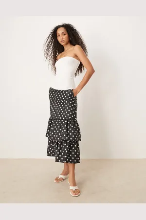 Sister Jane Dream tiered ruffle midi skirt in black polka dot