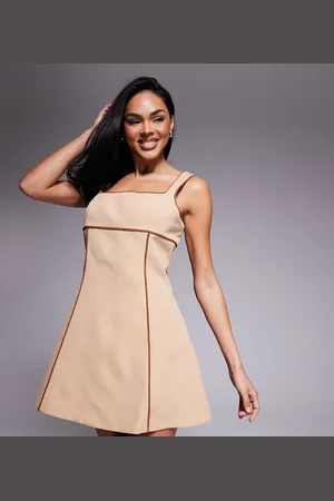 Murci Exclusive square neck rope detail mini dress in -Neutral