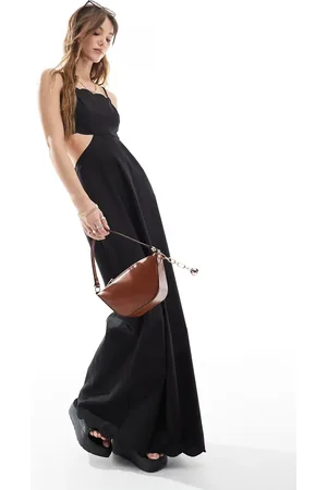 The Frolic Exclusive scallop edge lace up open back maxi dress in -White