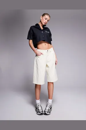 Liquor N Poker Ecru denim pinstripe jorts in -White