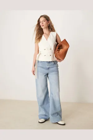 ASOS Linen look tie waistcoat in -Neutral