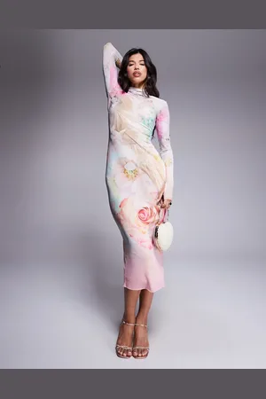 AFRM Long sleeve turtleneck midi dress in pink floral