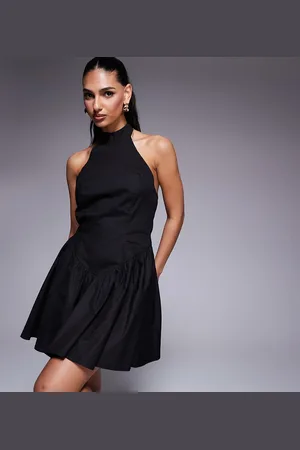 Kaiia Exclusive halterneck low back dropped v waist mini dress in
