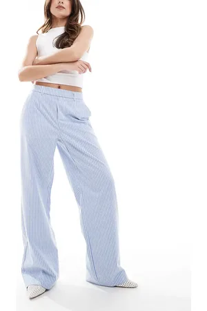 Object Tailored wide leg pants in blue and white stripe