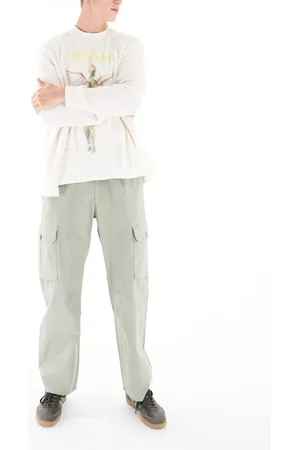 Bershka Ripstop wide leg cargos in -Green