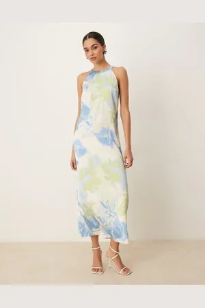 VILA Satin high neck maxi dress in marble print-Multi