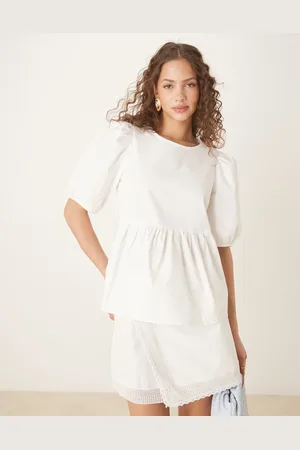 VILA Puff sleeve cotton poplin top in white