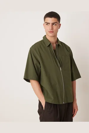 ASOS Oversized boxy zip through shirt in -Green