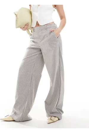 Object Wide leg tailored pants in brown and white stripe