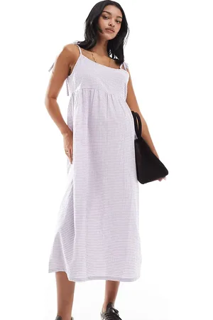 Mama;licious Mamalicious Maternity cotton midi dress in lilac gingham-White