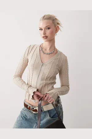 Weekday Slim fit zip through textured cardigan in -Neutral