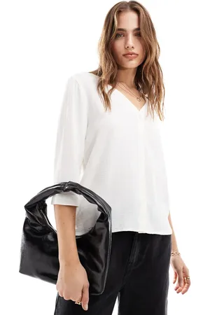 JDY Textured 3/4 sleeve shirt in off white