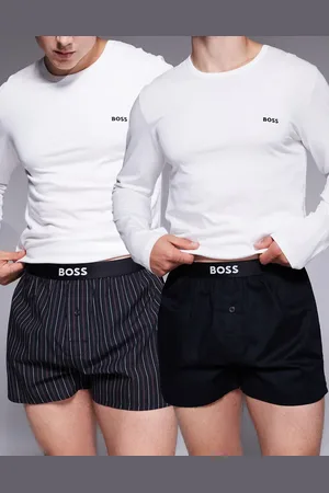 HUGO BOSS 2 pack logo waistband stripe & plain woven boxers in