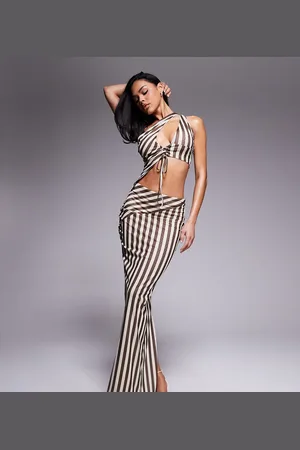 Murci Exclusive mesh one shoulder lace up detail top and maxi skirt set in