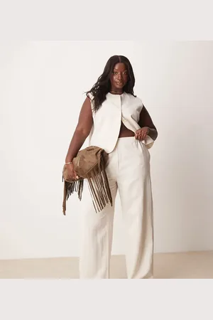 ASOS Curve tailored straight leg pants in -Neutral