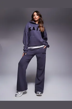 Kaiia Embroidered logo wide leg trackies in dark (part of a set)