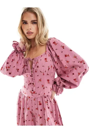 Miss Selfridge Long sleeve playsuit in pink ditsy -Multi