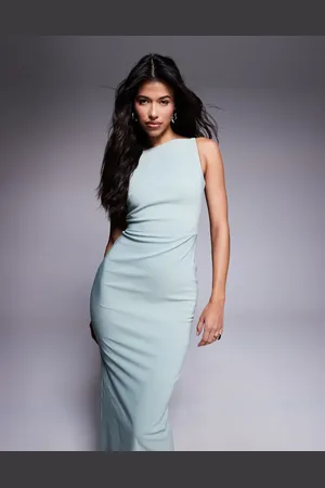 Vesper Bengaline high neck open back maxi dress in -Green