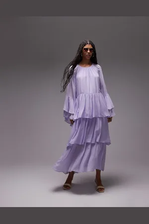 & OTHER STORIES Chiffon maxi dress with ruffles and tiered volume hem in -Purple