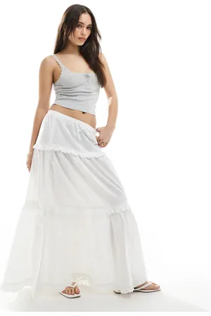 Monki Tiered maxi skirt with ruffle detail in