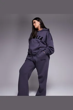 Kaiia Plus embroidered logo wide leg trackies in dark grey (part of a set)