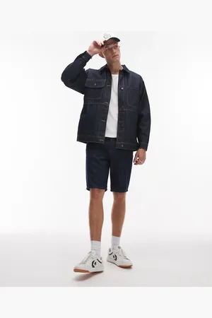 Topman Denim straight leg shorts in -Navy