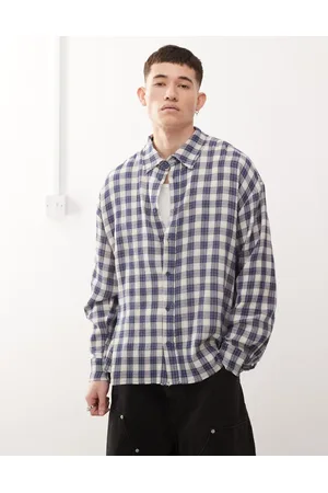 Cheap Monday X Landon Barker boxy fit check shirt in blue and yellow