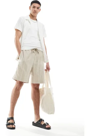 Pull&Bear Linen blend striped shorts in sand