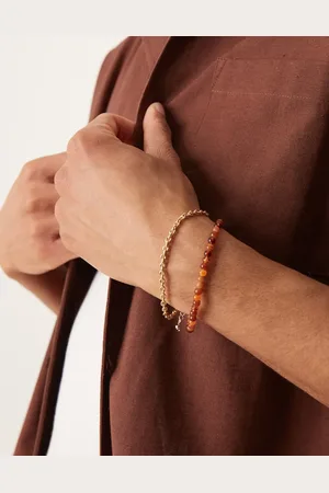 ASOS 2 pack bead and chain bracelet in multi-Orange