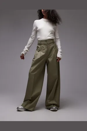 & OTHER STORIES Relaxed wide leg tailored pants with pleat front in khaki-White