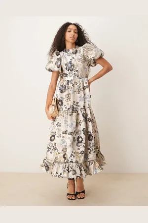 Sister Jane Dream Sister floral jacquard maxi dress in navy and gold-Multi