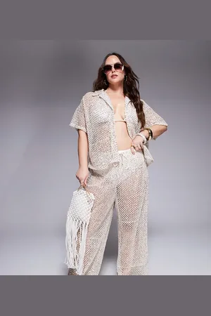 South Beach Crochet beach pants in (part of a set)-Neutral