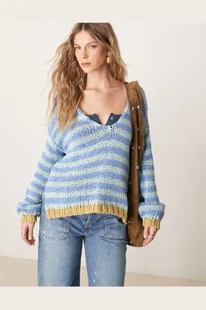 Free People Portland striped pullover in blue lake