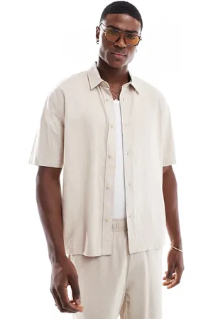 Bershka Linen rich shirt in beige (part of a set)
