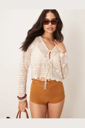 JDY Tie front crochet cardigan in -Neutral