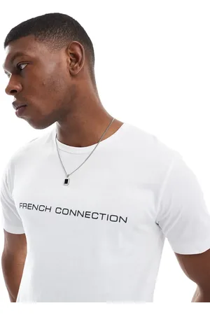 French Connection French Connection crew neck t-shirt with chest logo in white and navy