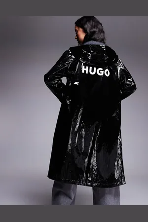 Hugo Blue Fenton high shine longline jacket with back print logo in