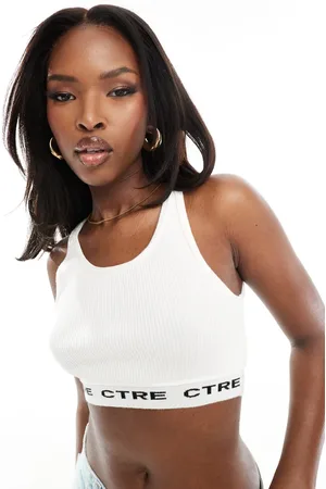 The Couture Club Logo knitted singlet crop top in -White