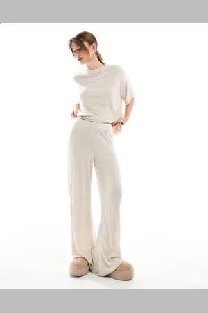 ONLY Wide leg lightweight knitted pants in (part of a set)-Neutral