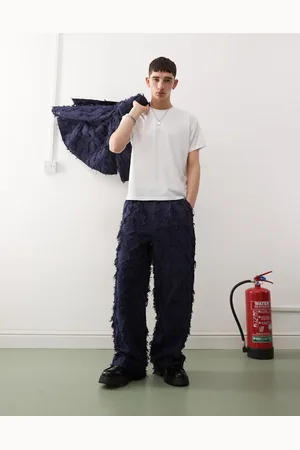 Reclaimed Tailored pants in with fraying (part of a set)-Blue
