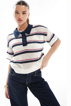 Pull&Bear Knitted short sleeved polo top in stripe