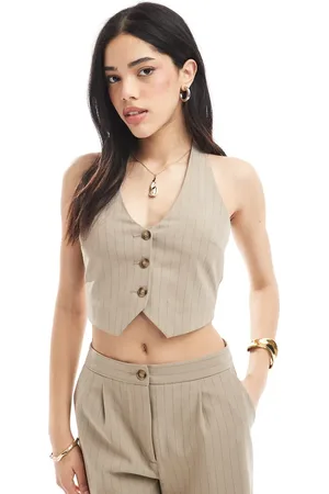Miss Selfridge Tailored halter waistcoat in brown pinstripe (part of a set)