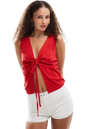 COLLUSION Woven build up vest top with tie detail in