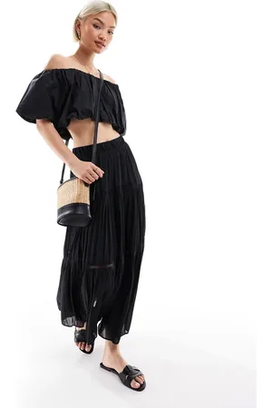 New Look Lace insert crinkle tiered midi skirt in