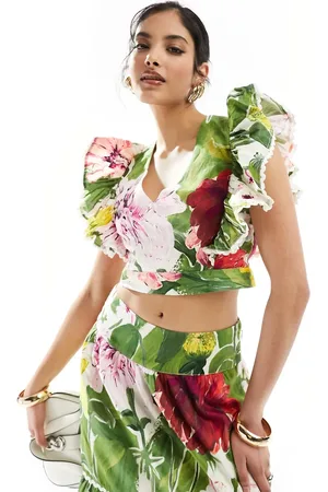 HOPE & IVY Ruffle top in floral (part of a set)