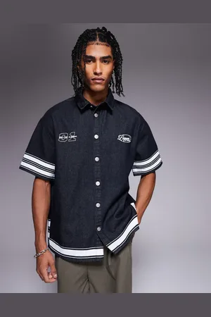Liquor N Poker Oversized varsity shirt in -Blue