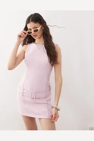 Miss Selfridge Boucle mini dress with belt in pink