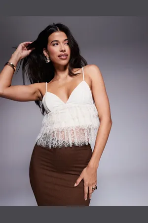 AFRM Lace top with detachable scarf in cream-White