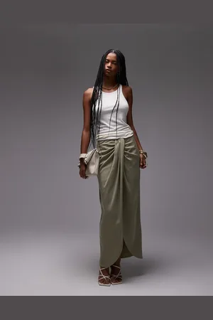 ASOS Lyocell drape front maxi skirt in olive-Green