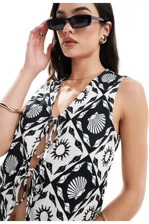 ONLY Tile print tie waistcoat in black and white (part of a set)